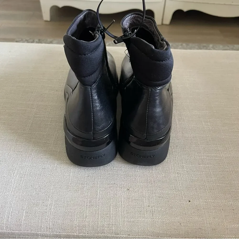 Stonefly Vera Pelle 39 Vegan Black Leather Ankle Boots Size 8 Women’s - Picture 5 of 8